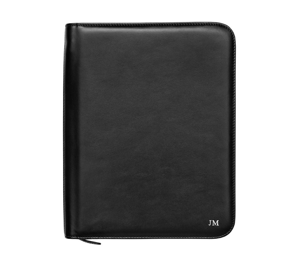 Black leather portfolio personalized with initials
